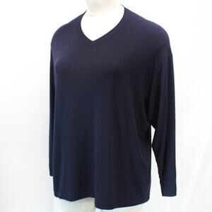 Bleusalt Men's V-Neck Long Sleeve T-Shirt Size 2 Navy Soft Cozy Minimalist